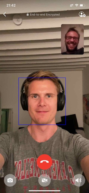 A selfie with a box printed around the face.